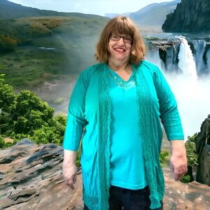 Roaman's Turquoise Lace Textured Open Knit Open Cardigan Size 1X!